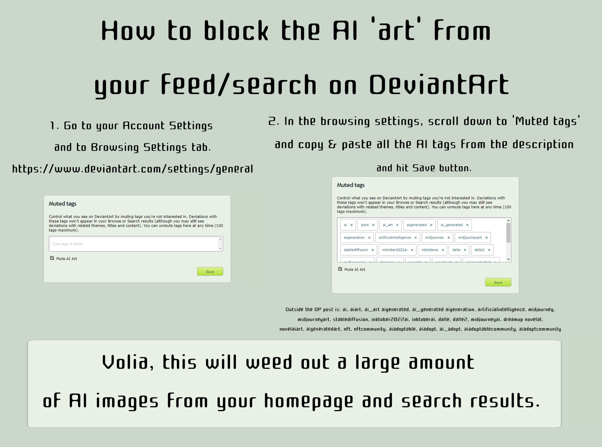 How to block AI art and NFT tags + list by Webmegami on DeviantArt