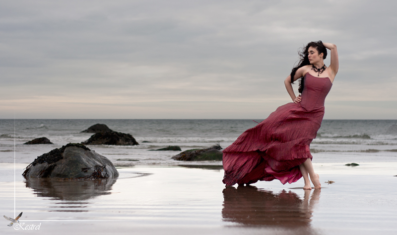 Red Dress, Cold beach.