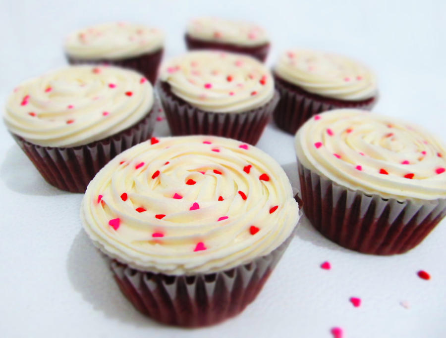 Red Velvet Cupcakes with Passion Fruit Frosting