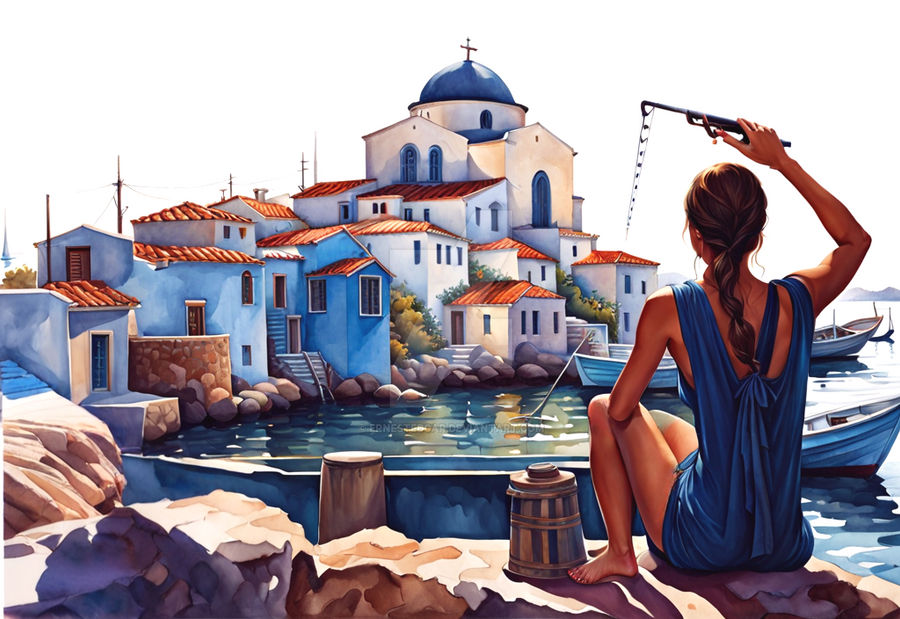Girl with Dock Demon Fishing Rod, Greece by ErnestEdgar on DeviantArt