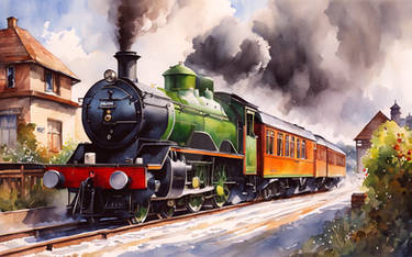 Wash-watercolor-of-a-steam-train-rushing-through-a