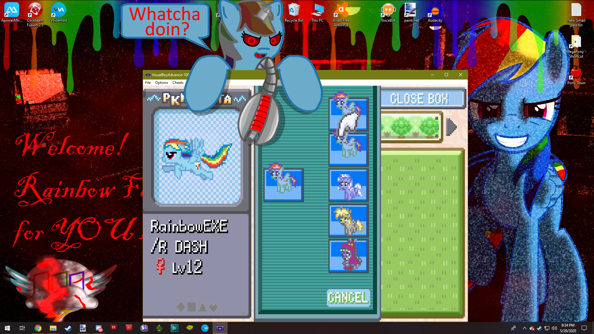 Ponymon Rainbow.EXE watches me play Ponymon Dawn by Mudkip91 on DeviantArt