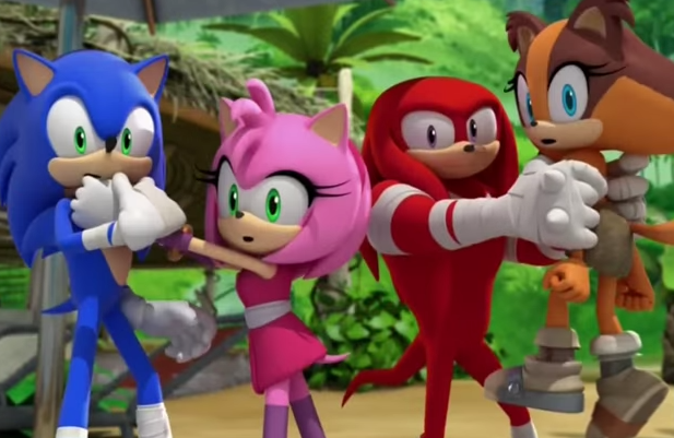 Sonic, Amy, Knuckles y Sticks