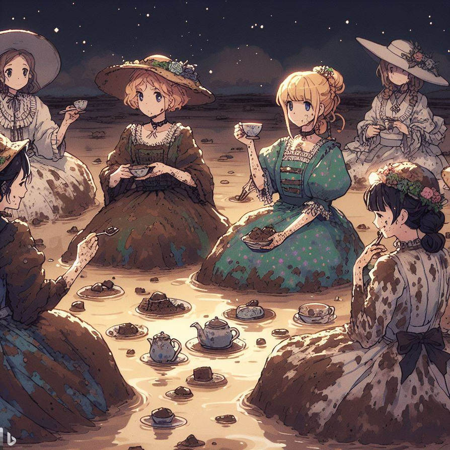 anime tea party in the mud by chryslerfire on DeviantArt
