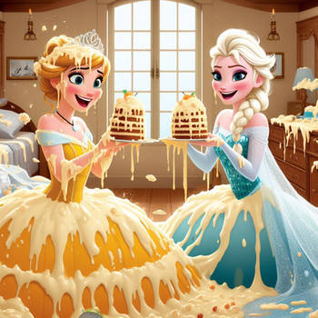 anna and elsa cake and custard