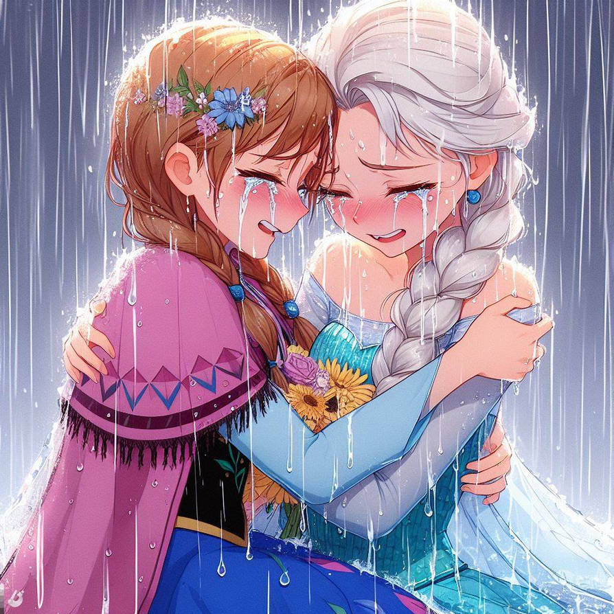 Anna Elsa Raining elsa and anna happy crying in the rain by chryslerfire on DeviantArt