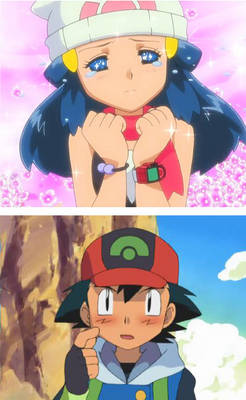 Ash and Dawn Blushing at each other 