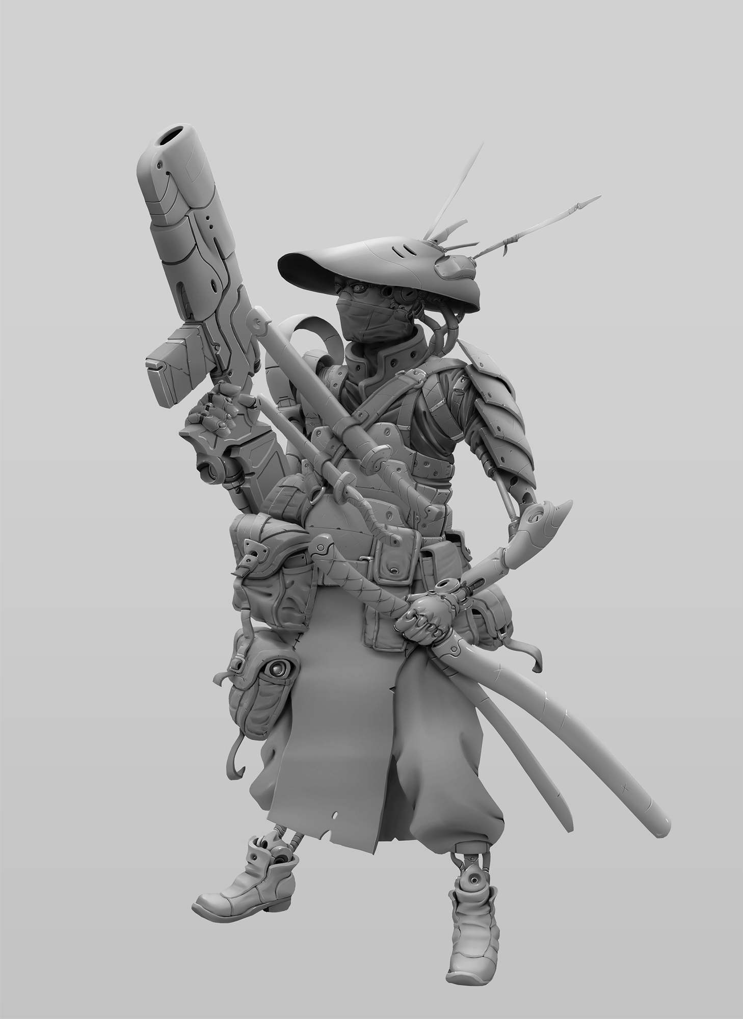 Cyborg Samurai 2 - greyscale