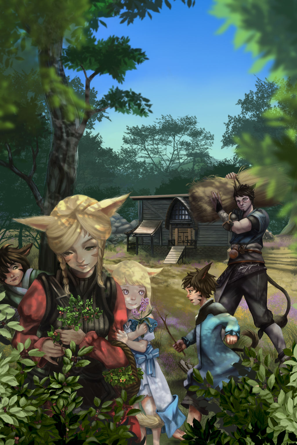 Miqo'te gatherers by dawn-alexis