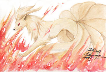 Ninetales in fire watercolor