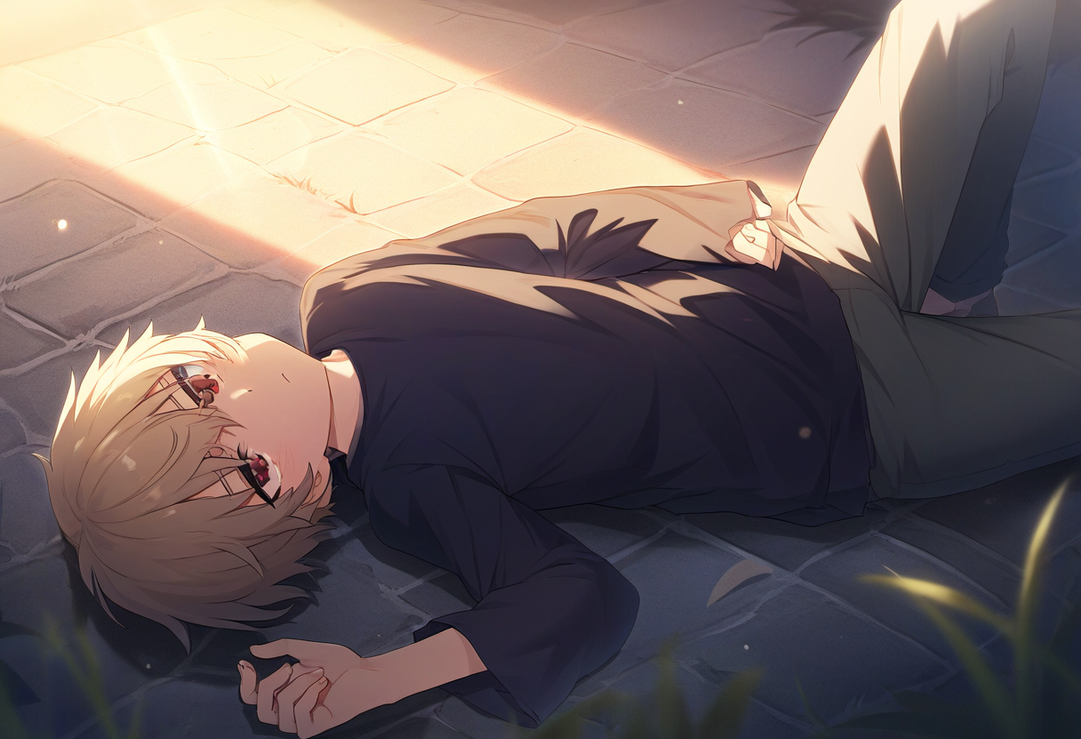 Boy,red Eyes,light Brown Hair,lying On Ground S-39 by Xela-The-Conqueror