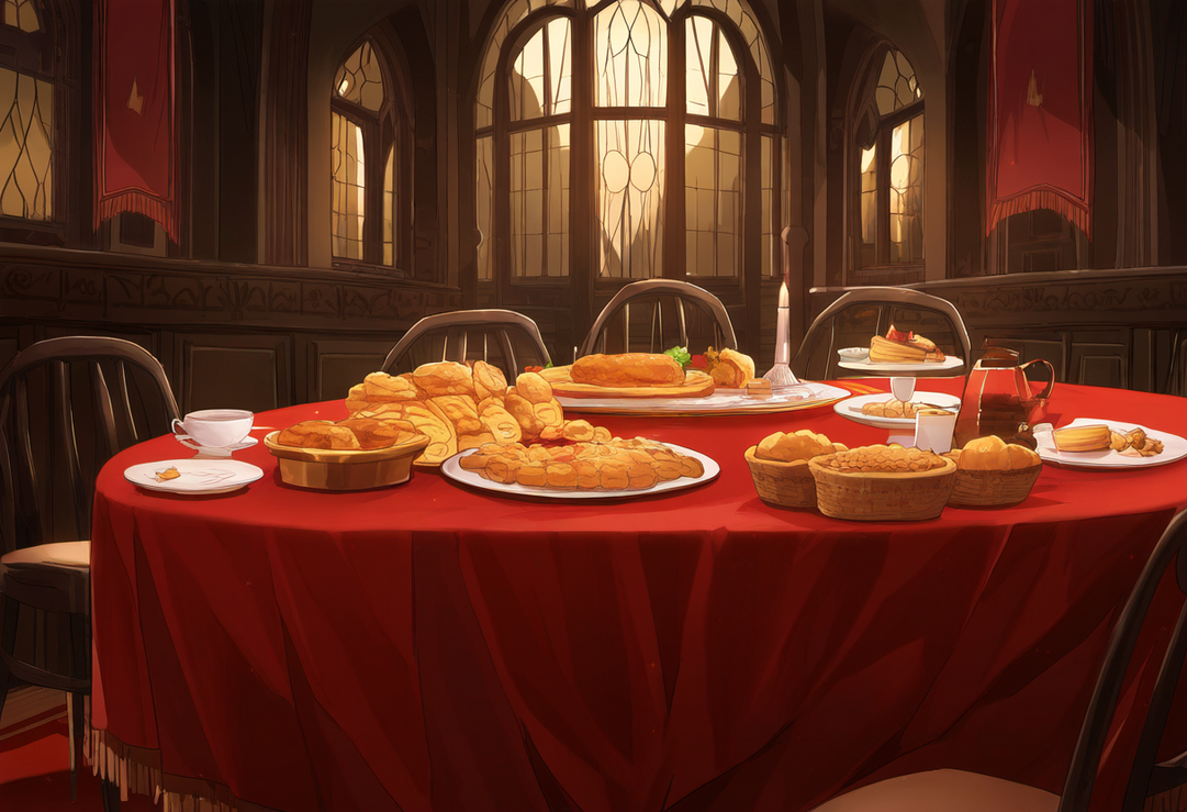 Renaissance,castle Hall,long Wooden Table,meat Pie by Xela-The-Conqueror