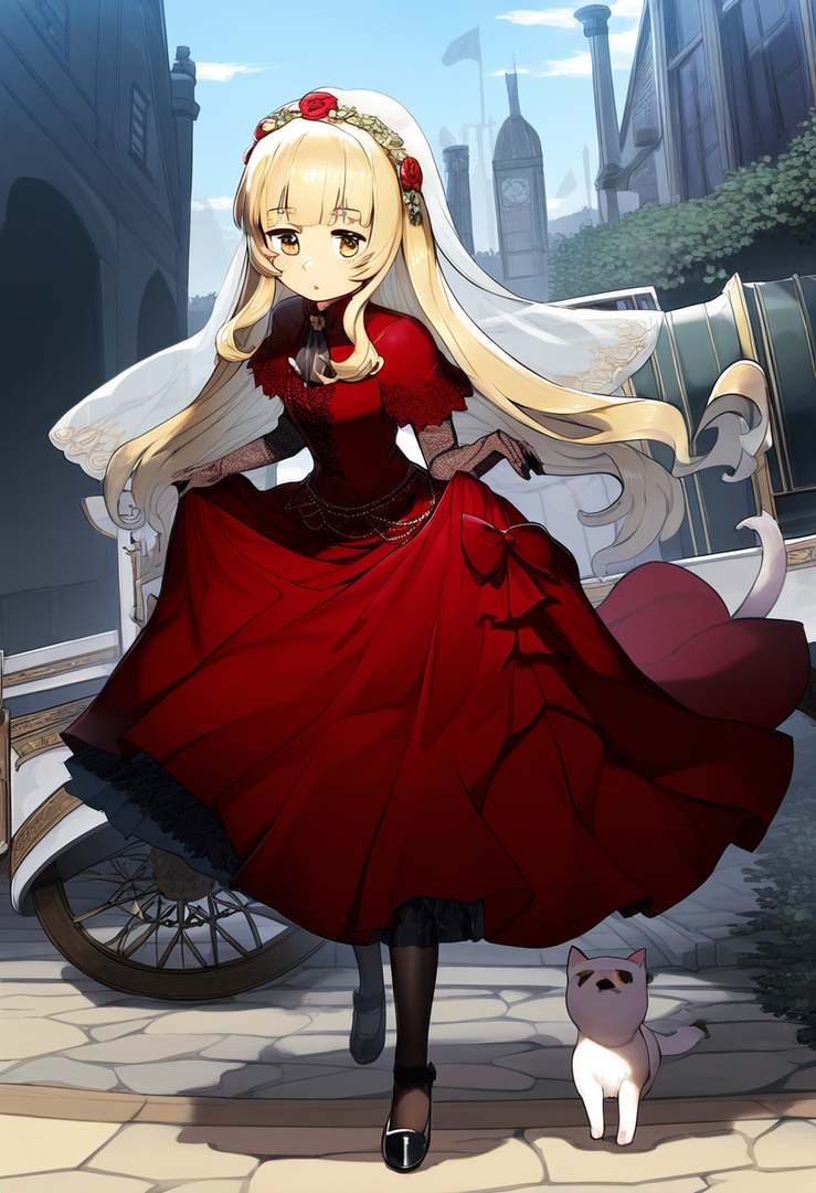 Eris stepped out of a carriage. She had blonde hai by Xela-The-Conqueror