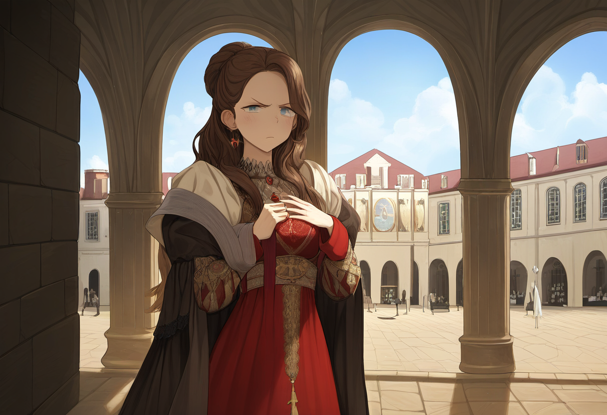 Renaissance,noblewoman,stern,brown Hair,scowl,fort