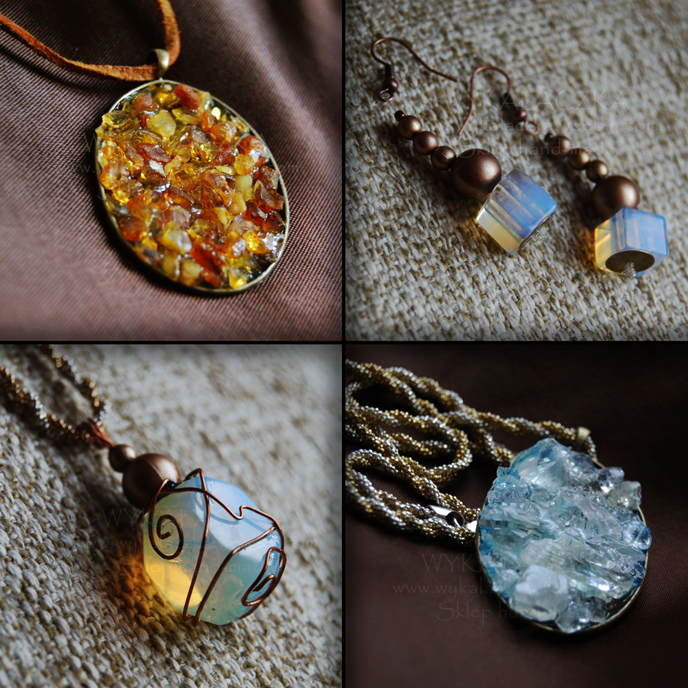 Amber, crystal, opalite