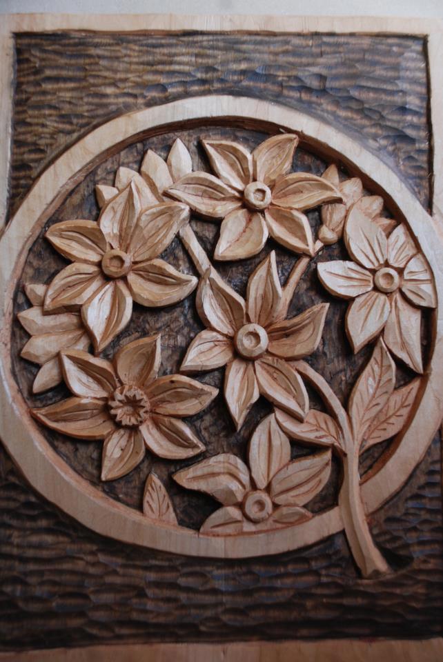 Wood Carving of Flowers