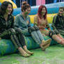 asian women barefoot after slime and gunge bouncy