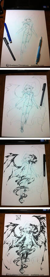 Inking Process for Nightschool print