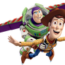 Buzz and Woody flying