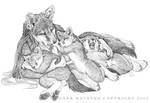 Mother fox and Kits by darknatasha