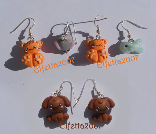 Earrings with little cats and dogs