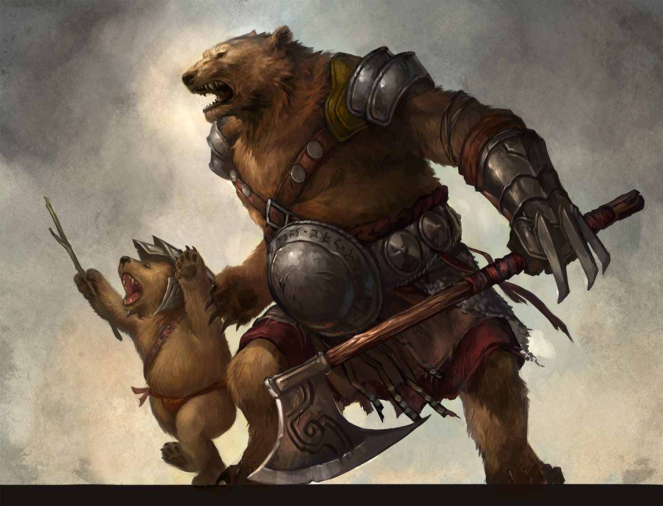 ursine warrior and cub