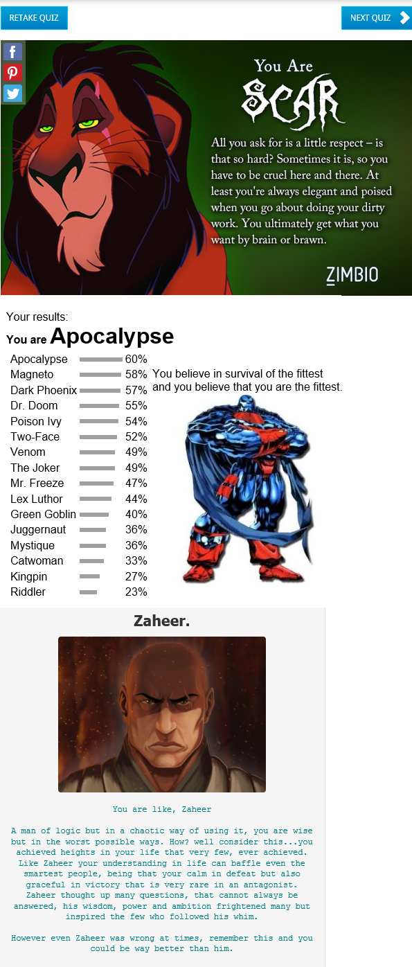 My Villains Quiz Result