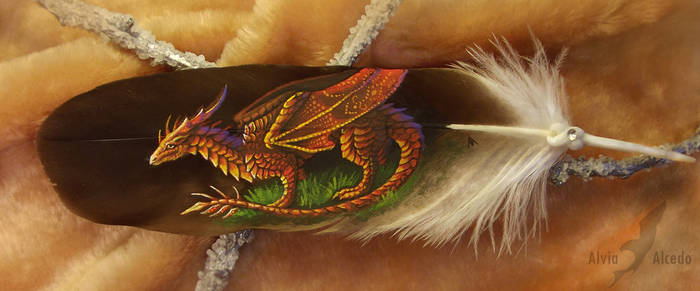 Sunset dragon - feather painting