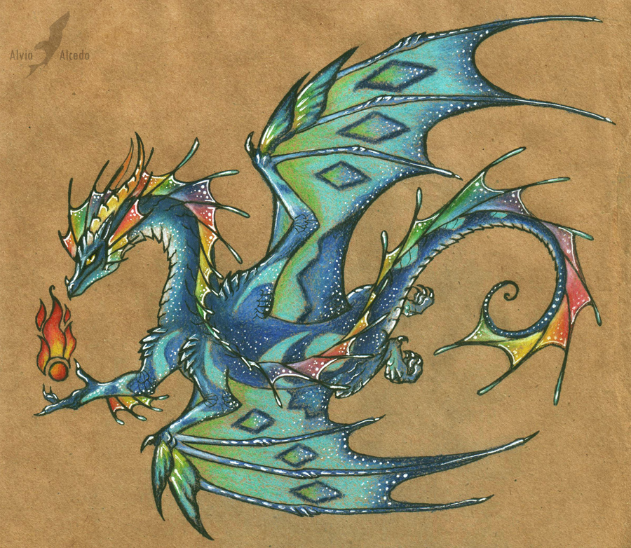 Blue rainbow dragon - tattoo design