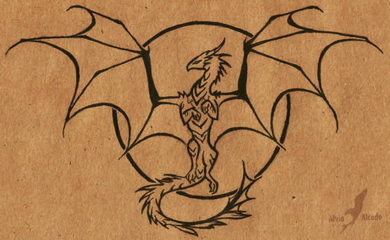 Tattoo design - sun dragon - uncolored