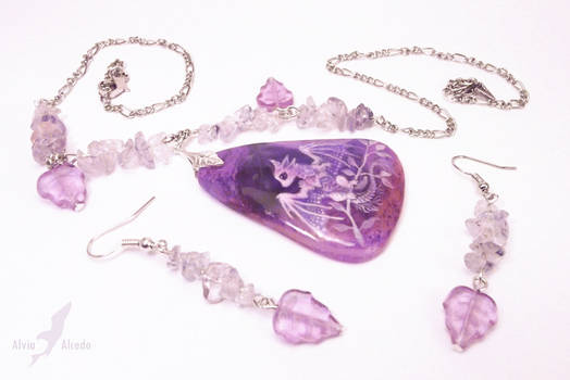 Purple crystal baby dragon necklace -  fullview