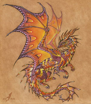 Tropical sunset dragon - tattoo design