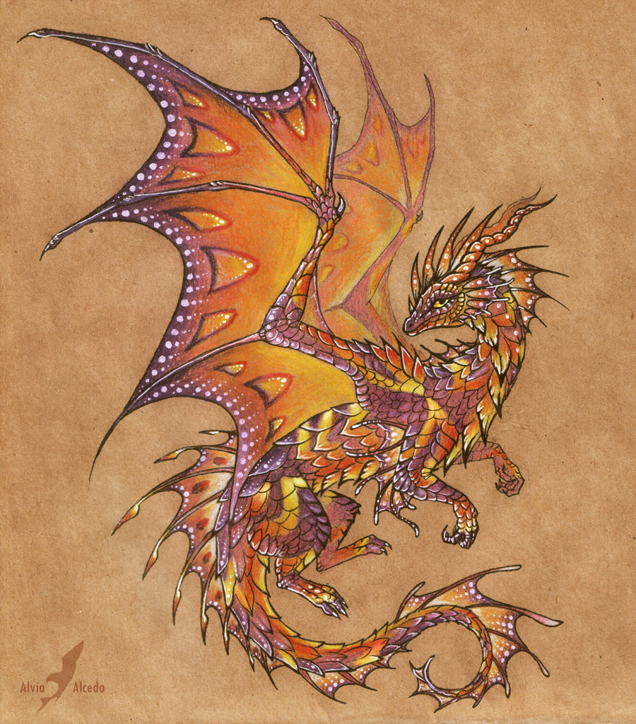 Tropical sunset dragon - tattoo design