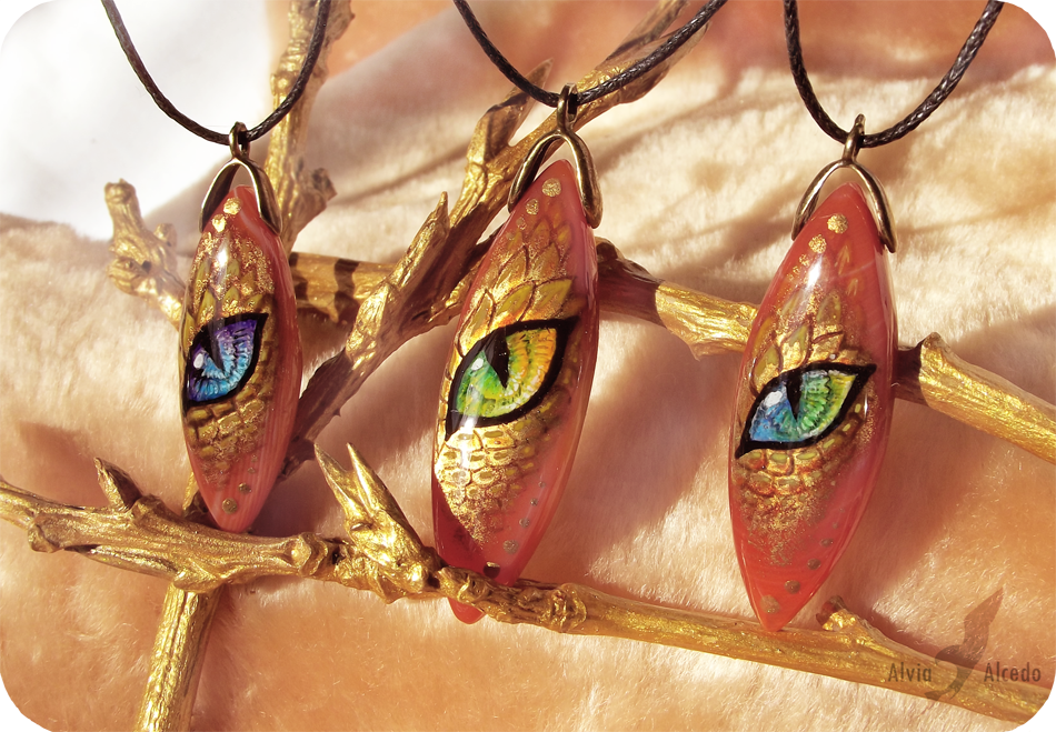 Golden dragon eyes - stone painting necklaces
