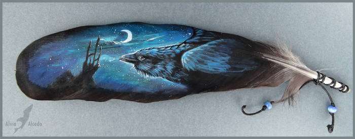 Ravens night - feather painting