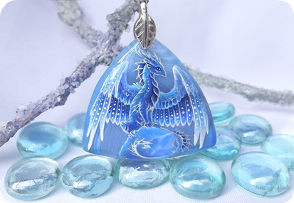 Ice dragon - stone painting necklace