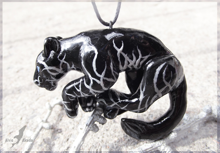 Big black cat - necklace