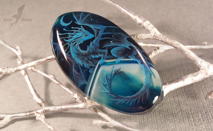 Night sea dragon - stone painting