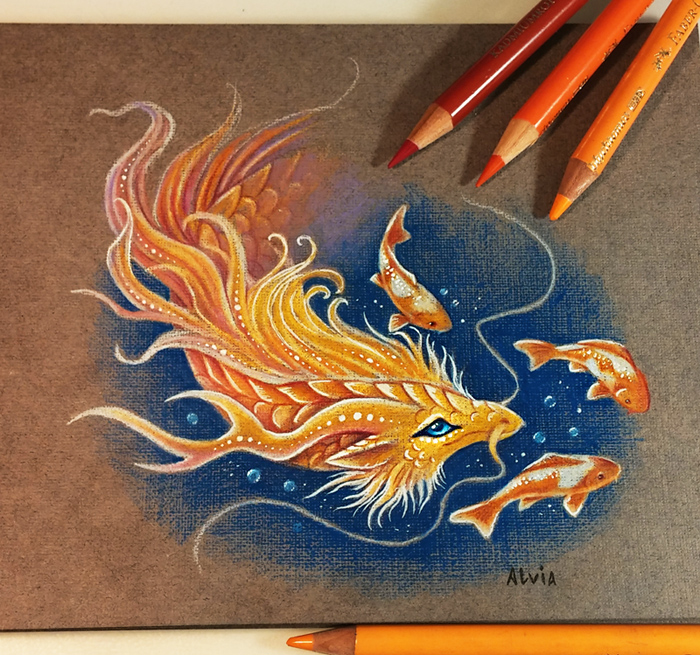 Golden koi dragon