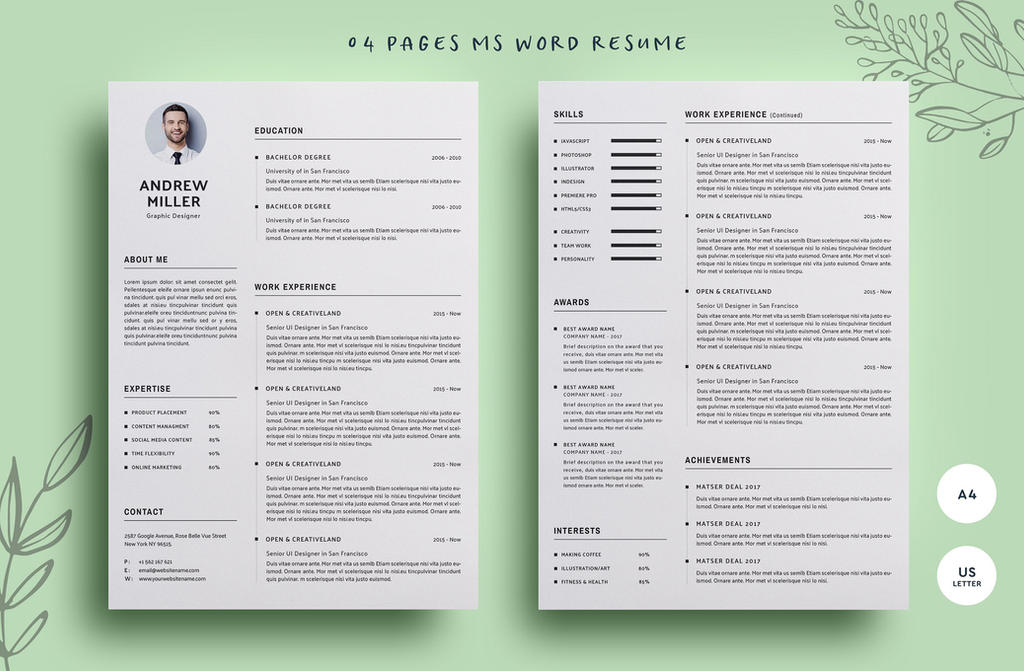 Resume Example 04 04 Pages WORD Resume by khaledzz9 on DeviantArt