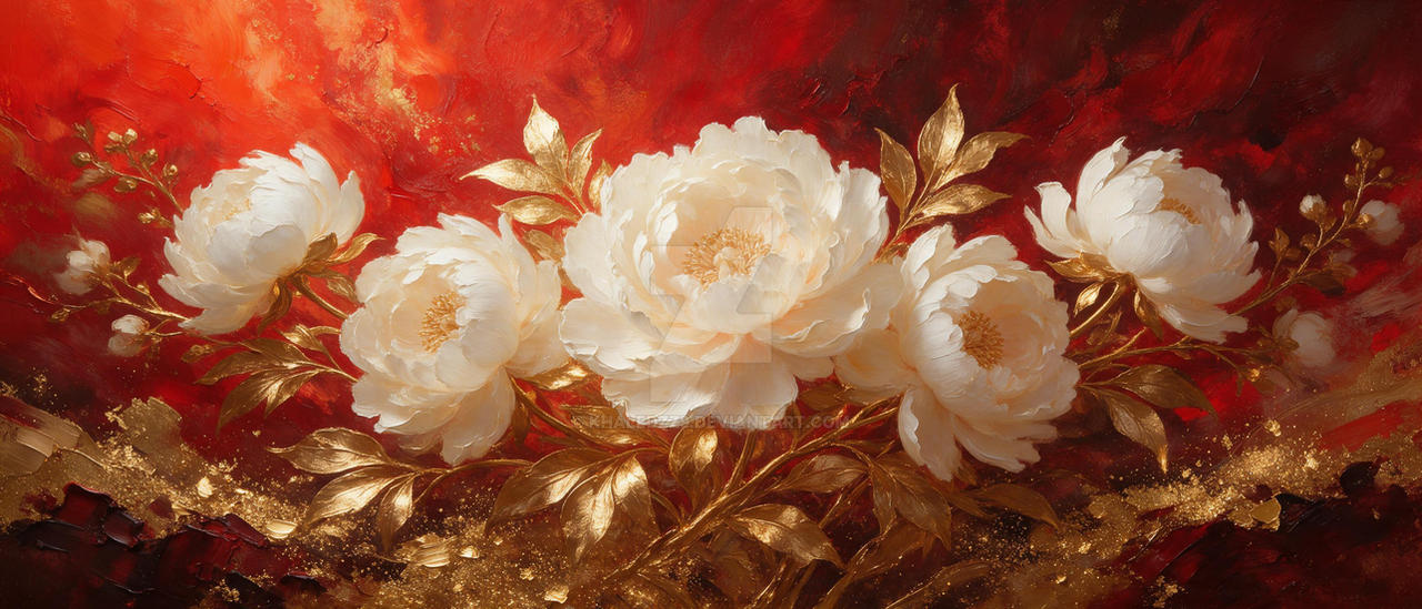 Crimson Elegance White Peonies with Gold Foil Accent