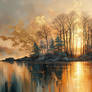 Golden Horizon Peaceful Forest Lake Sunset Ambience