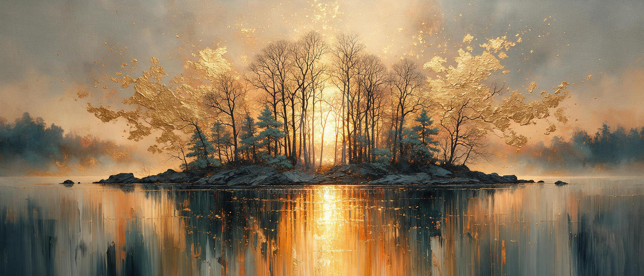 Golden Horizon Peaceful Forest Lake Sunset Ambience