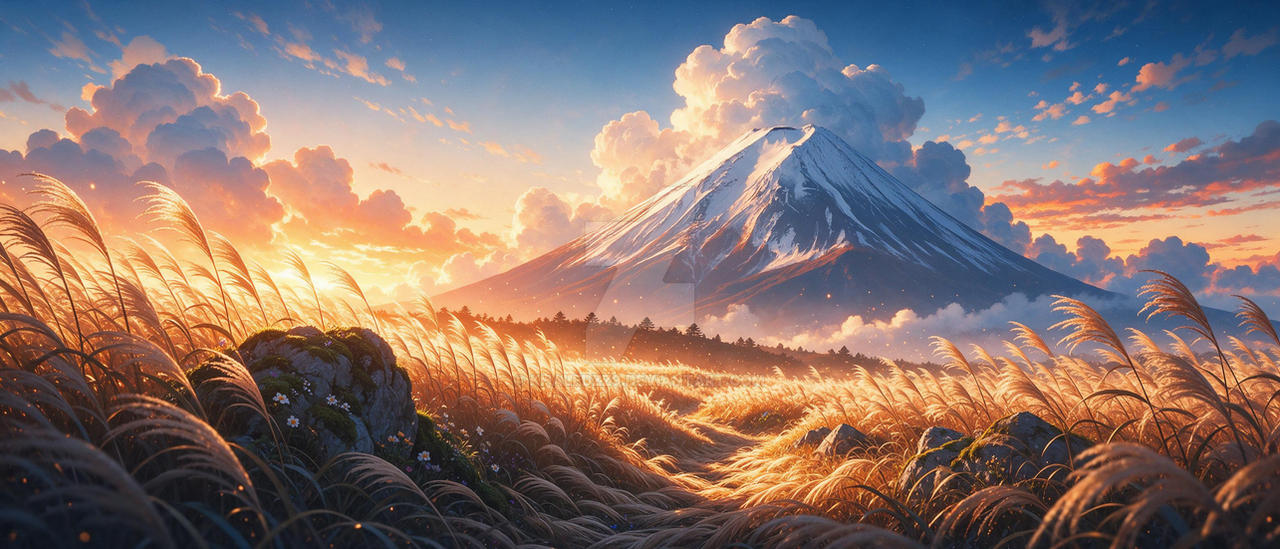 Golden Hours at Mount Fuji Anime Landscape