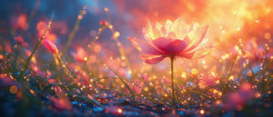 lowing Lotus Flower with Morning Dew Drops Fantasy Nature Art