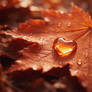 Heart Shaped Water Droplet on Autumn Maple Leaf | Cozy Fall Macro Photography