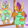 Smolder trying on new outfit
