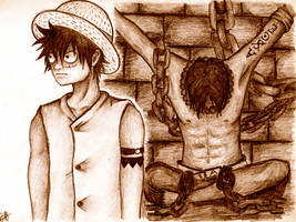 Luffy and Ace in Impel Down