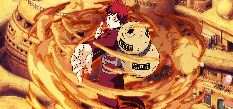 Download Gaara of the Sand showing off the power of his chakra. Wallpaper