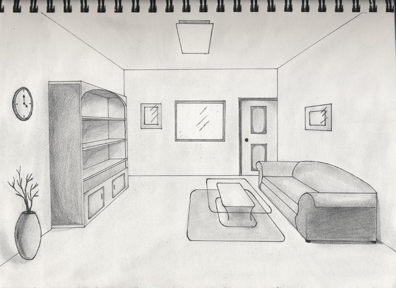 Рисунок комнаты 7 класс легко. Набросок интерьера комнаты. Интерьер карандашом. Эскиз интерьера комнаты. Комната в перспективе.